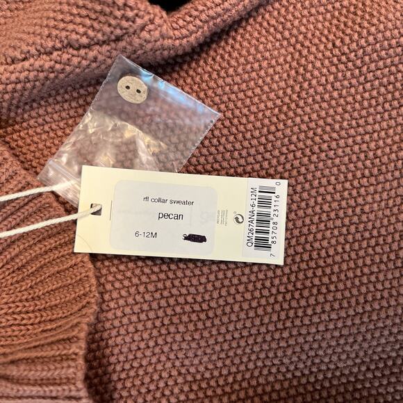 Quincy Mae Ruffle Collar Knit Sweater Pecan 6-12 Months New With Tags - Picture 8 of 8